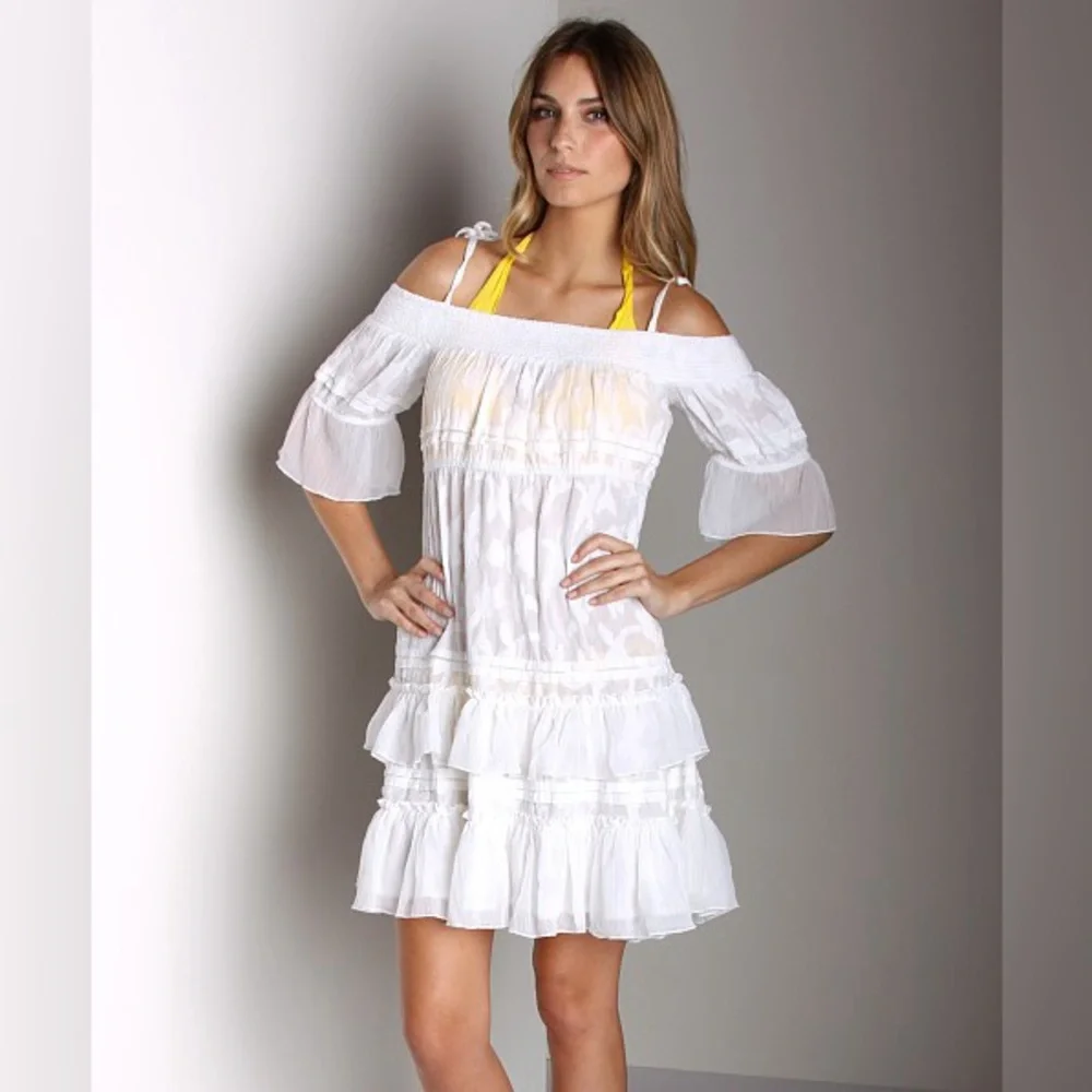 FREE PEOPLE Cover Up Dress White XS Fairy Whimsy Cottagecore Peasant 5955 - Picture 4 of 12